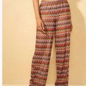 Shade & Shore Wave-Print Wide-Leg Coverup Pants in Pink and Brown